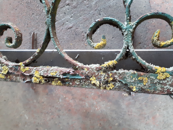 ancien fer forgé rouvert de rouille , mousse et d'une vielle peinture 